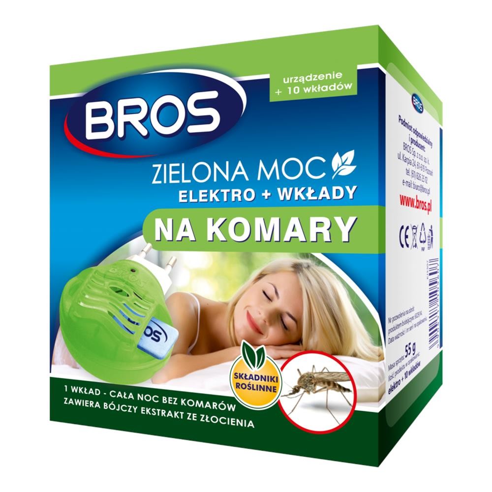 192673 BROS APARAT ELEKTRYCZNY NA KOMARY +10 PŁYTEK ZIELONA MOC 5904517105607
