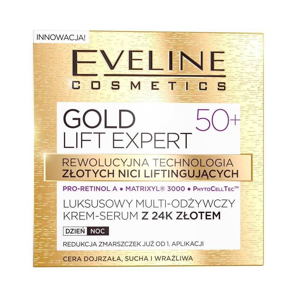 208930 EVELINE GOLD LIFT EXPERT 50+ KREM-SERUM DO TWARZY 50ML DZIEŃ MULTI-ODŻYWCZY 5901761941944