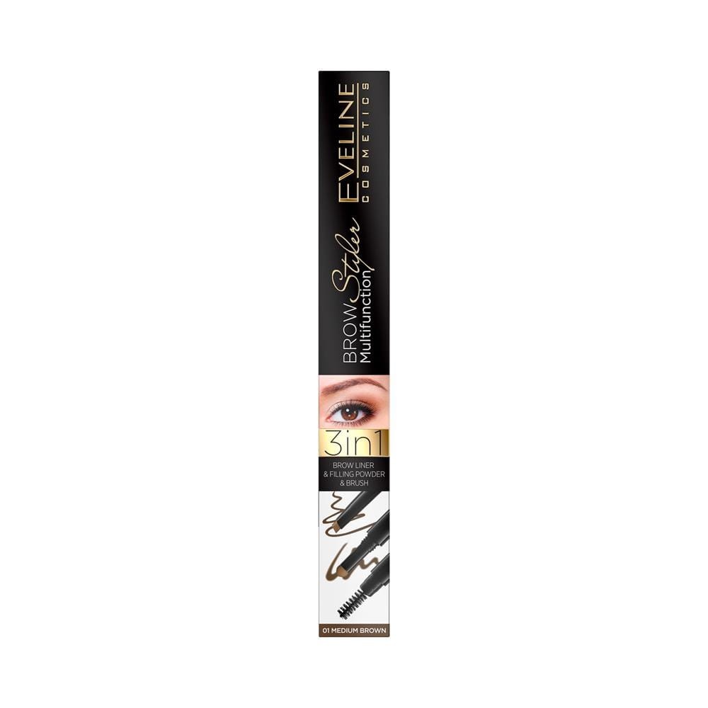 227571 EVELINE KREDKA DO BRWI 3W1 BROW STYLER 01 MEDIUM BROWN. KOLOR BRĄZOWA. 5901761965841