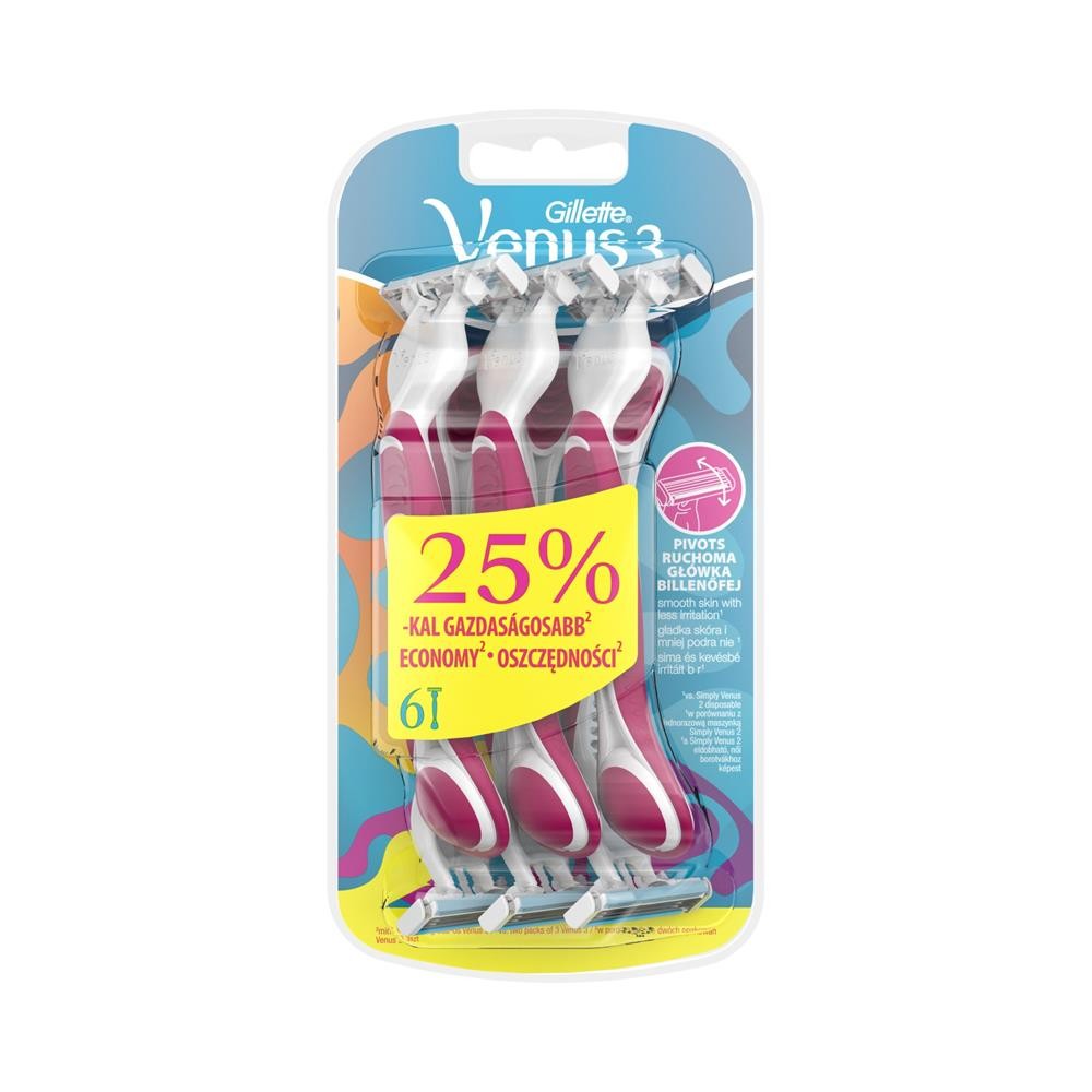 239544 GILLETTE MASZYNKA DO GOLENIA JEDNOCZĘŚCIOWA VENUS 3 SIMPLY  6 SZT. PINK 7702018426232