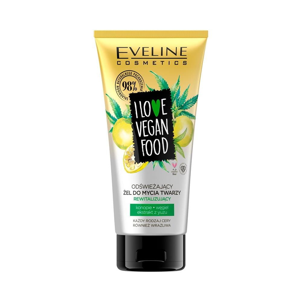 246385 EVELINE I LOVE VEGAN FOOD ŻEL DO MYCIA TWARZY 150ML ODŚWIEŻAJĄCY KONOPIE&amp;WĘGIEL&amp;YUZU 5901761991895
