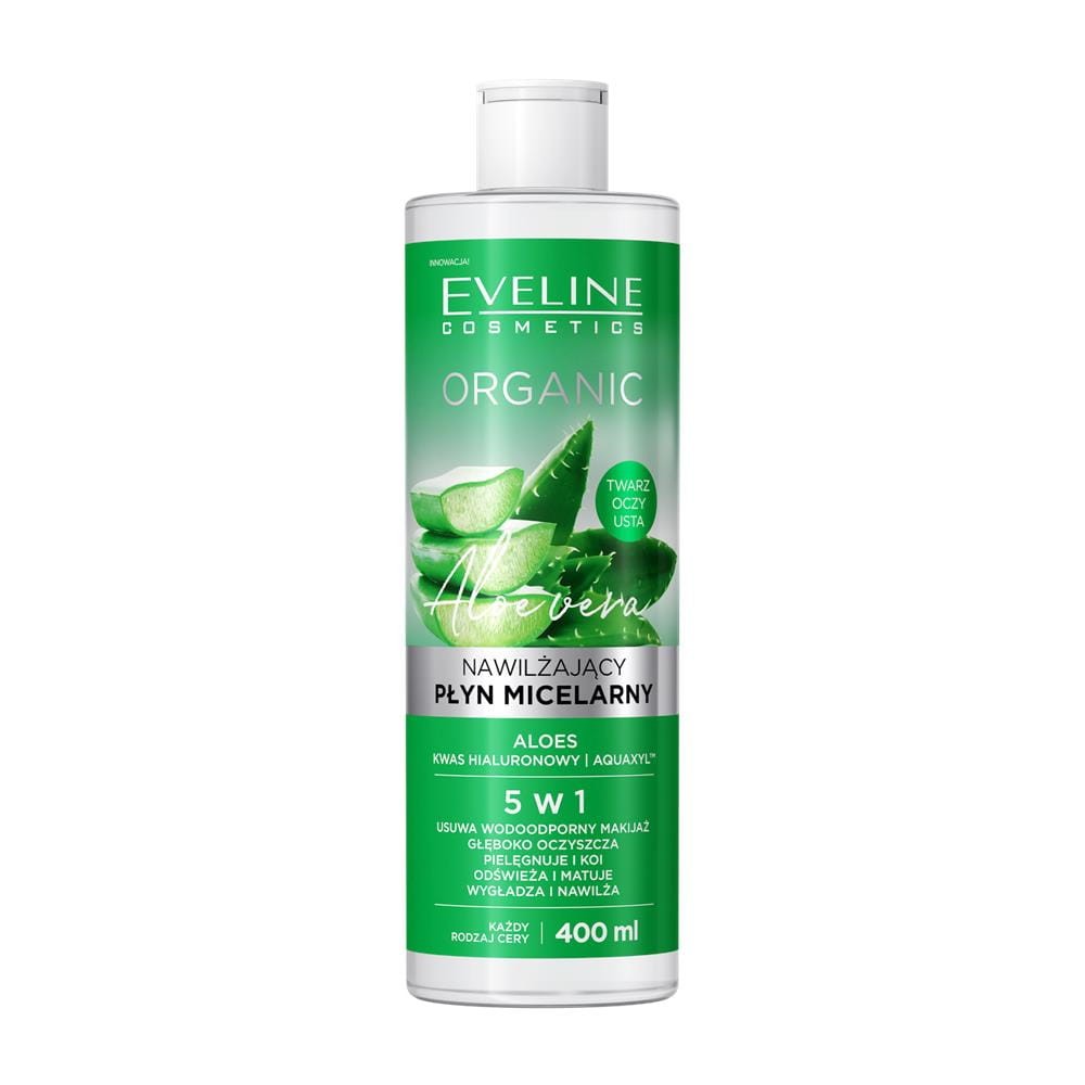 264460 EVELINE ORGANIC PŁYN MICELARNY 400ML ALOE VERA NAWILŻAJĄCY KAŻDY RODZAJ CERY 5903416033332