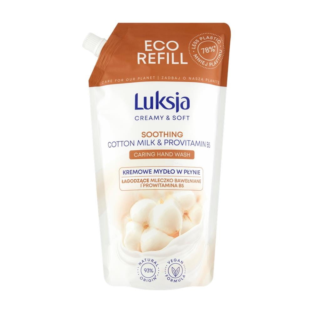 273012 LUKSJA MYDŁO W PŁYNIE ZAPAS 900ML CREAMY&amp;SOFT MLECZKO BAWEŁNIANE I PROWITAMINA B5 5900536349206