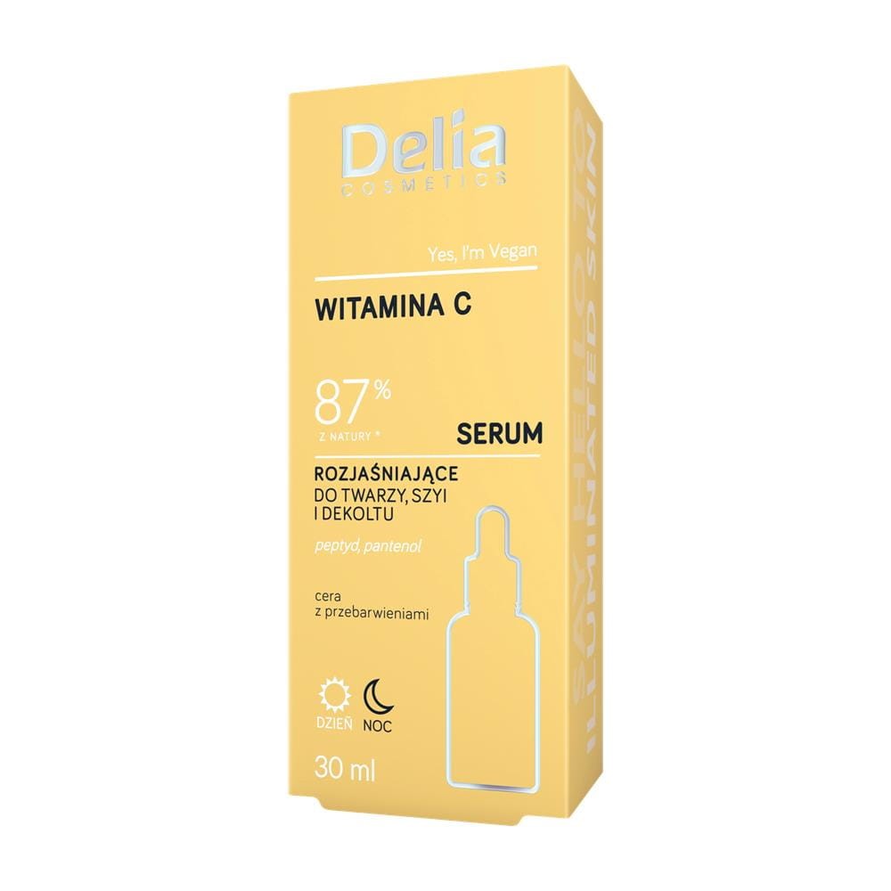 273654 DELIA SERUM NA TWARZ SZYJĘ I DEKOLT 30ML WITAMINA C ROZJAŚNIAJĄCE CERA Z PRZEBARWIENIAMI 5906750801636