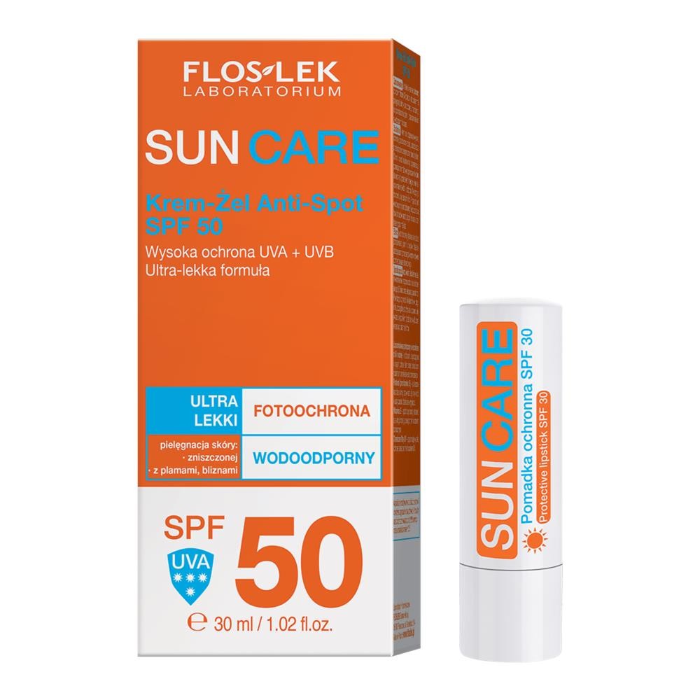 273744 FLOS-LEK SUN CARE KREM-ŻEL DO TWARZY 50ML SPF 50 ANTI-SPOT +POMADKA SPF 30 5905043022260
