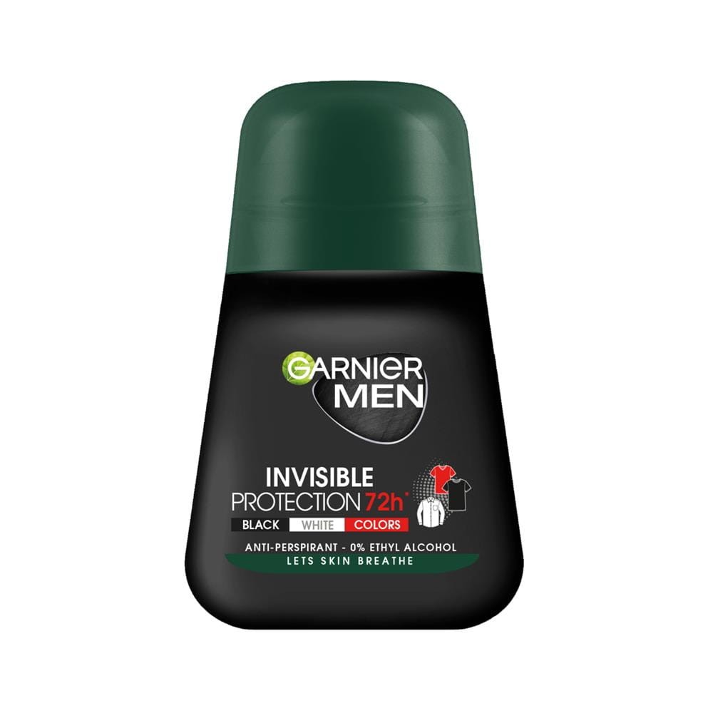 273995 GARNIER DEZODORANT MEN ROLL-ON 50ML INVISIBLE PROTECTION 72H BLACK WHITE COLORS 3600542475150