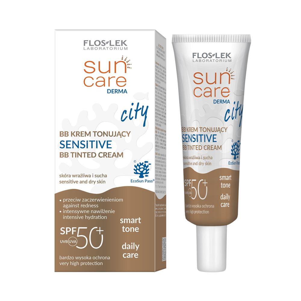 285500 FLOS-LEK SUN CARE DERMA CITY KREM DO OPALANIA TWARZY 30ML SPF50+ BB TONUJĄCY WRAŻLIWA,SUCHA 5905043022529