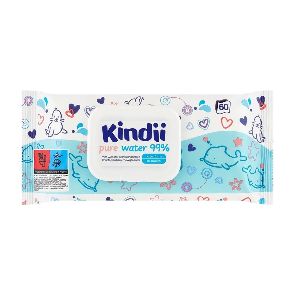 278093 KINDII CHUSTECZKI NAWILŻANE DLA DZIECI (60) PURE WATER 99% NO PERFUME 5900095035107