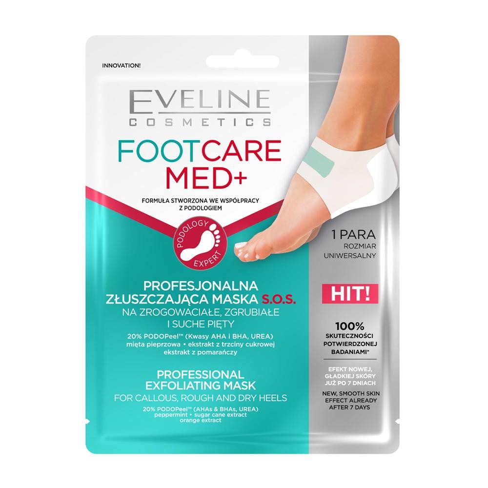 264467 EVELINE FOOTCARE MED+ MASKA ZŁUSZCZAJĄCA PŁACHTOWA NA ZROGOWACIAŁE,ZGRUBIAŁE I SUCHE PIĘTY 5903416026440