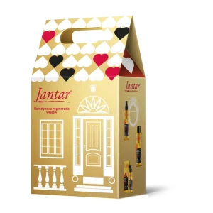 JANTAR ZESTAW PREZENTOWY SZAMPON 330ML+ODŻYWKA-WCIERKA 100ML+MGIEŁKA 200ML ZNISZCZONE