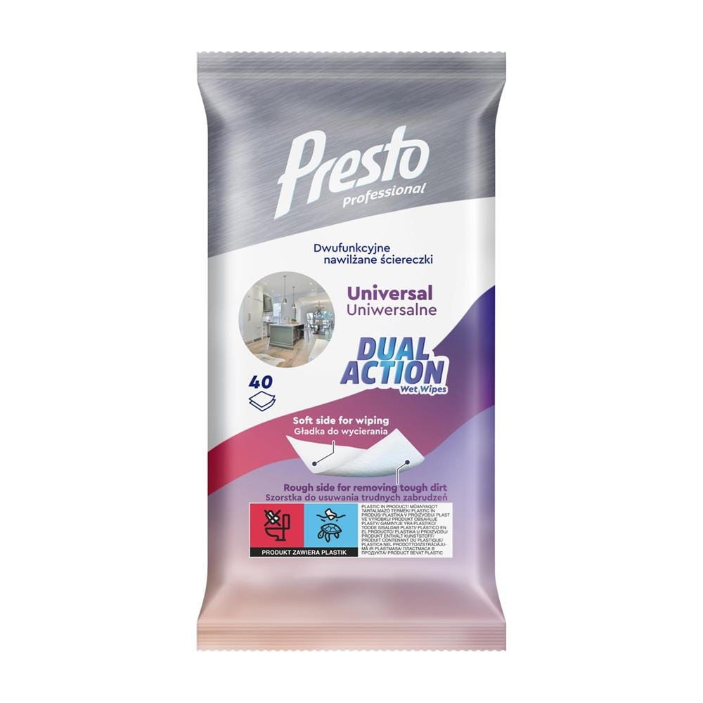 291474 PRESTO ŚCIERECZKI NAWILŻANE DUAL ACTION UNIWERSALNE 40 SZT. 5900095035374