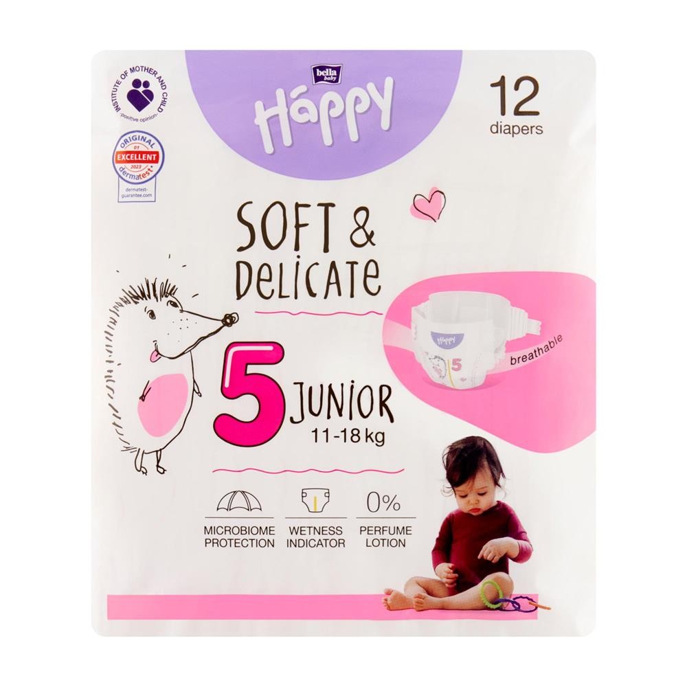 288498 BELLA HAPPY PIELUSZKI DLA DZIECI SOFT&amp;DELICATE 5 JUNIOR 11-18KG 12 SZT. 5900516605490