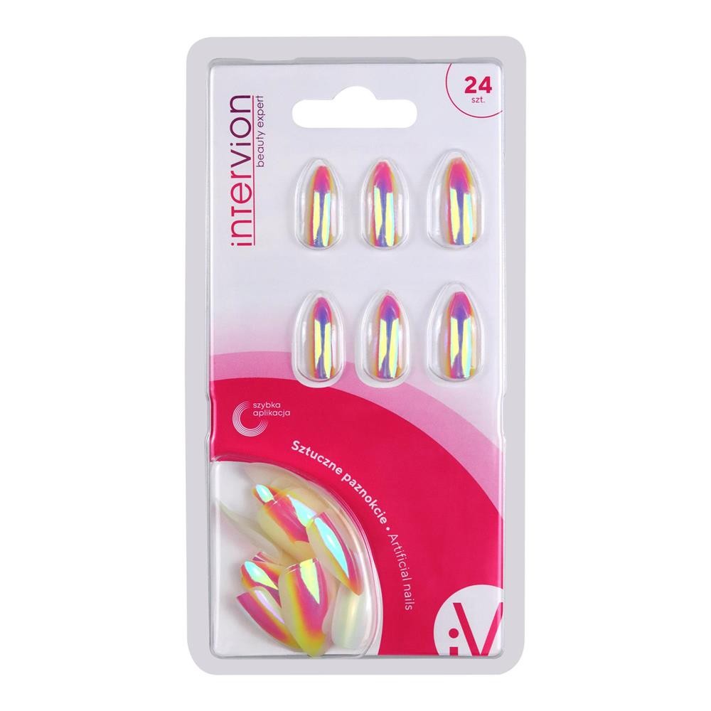 279781 INTER-VION PAZNOKCIE SZTUCZNE STILETTO LIGHT PINK HOLO 498630 5902704986305