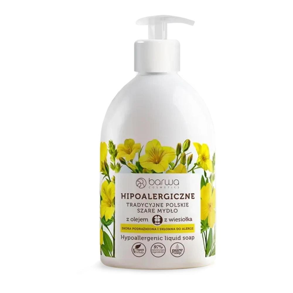 294590 BARWA HIPOALERGICZNE MYDŁO W PŁYNIE 500ML OLEJ Z WIESIOŁKA PODRAŻNIONA,SKŁONNA DO ALERGII 5905172331240