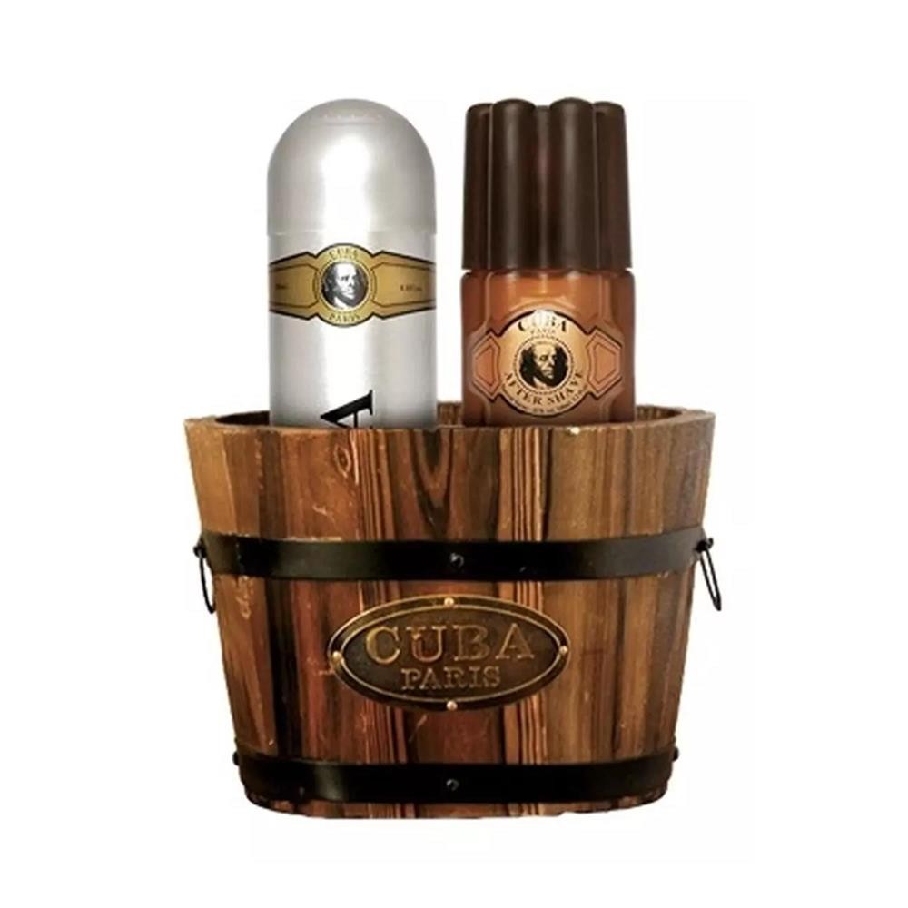 190321 CUBA CLUB MEN ZESTAW PREZENTOWY GOLD WIADERKO WODA PO GOLENIU+DEZODORANT SPRAY 5425017734154