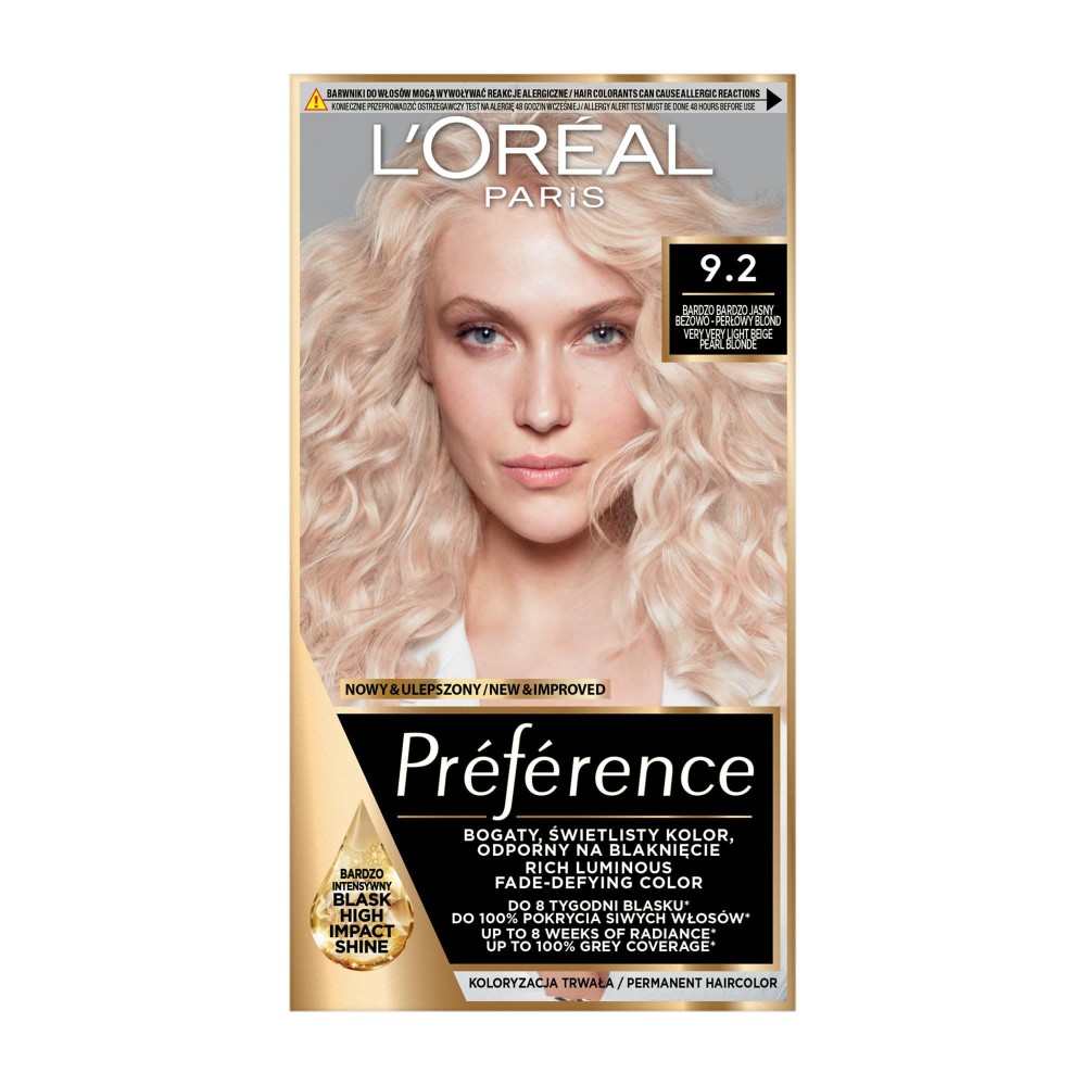 31040 Loreal FERIA-PREFERENCE FARBA KOLORYZUJĄCA  92 BARDZO JASNY BEŻOWO-PERŁOWY BLOND 3600521394854