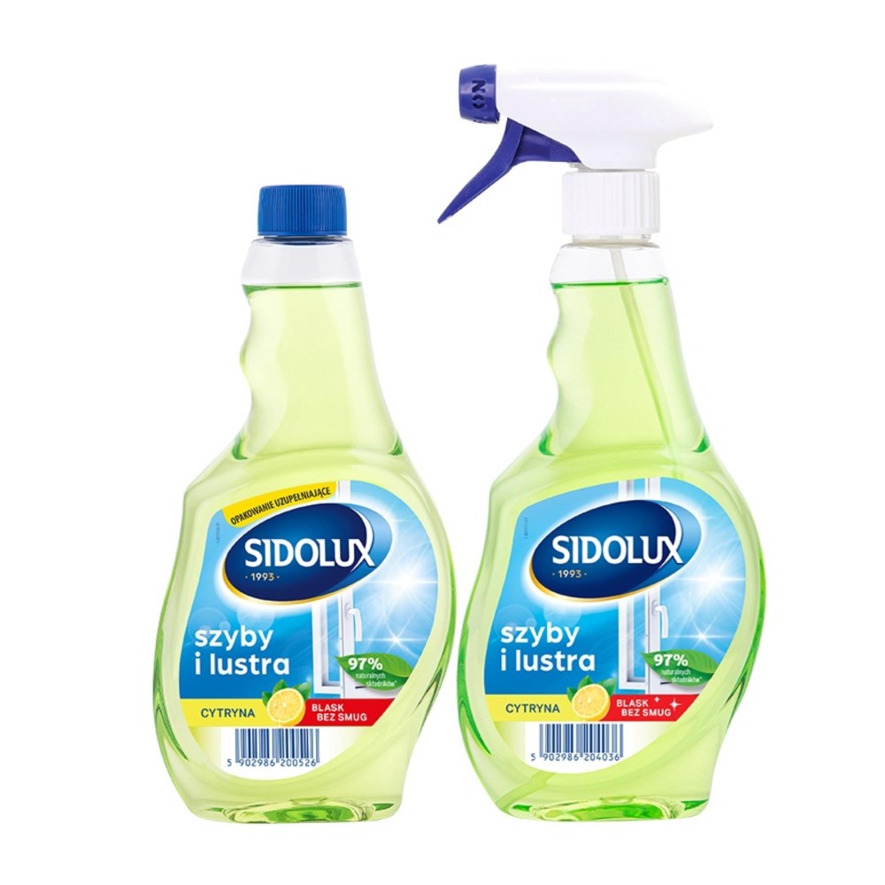 224032 SIDOLUX CRYSTAL PŁYN DO SZYB DOZOWNIK 500ML + ZAPAS 500ML LEMON 5902986207037