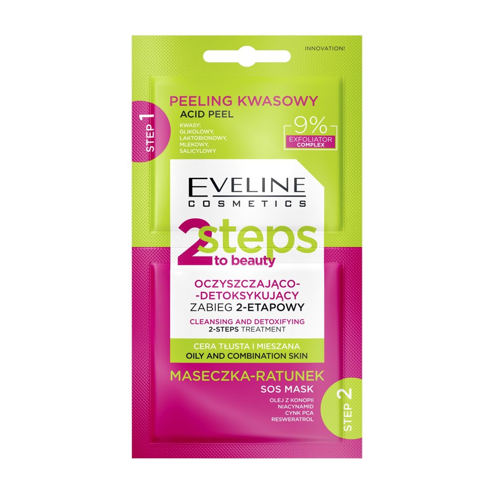 403573 EVELINE 2 STEPS TO BEAUTY MASECZKA-RATUNEK DO TWARZY 4MLX2 OCZYSZCZAJĄCO-DETOKSYKUJĄCY 5903416073611