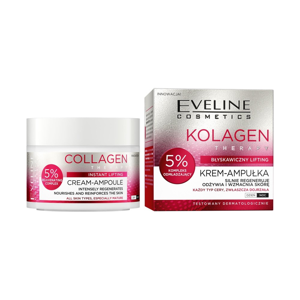 297983 EVELINE KREM-AMPUŁKA DO TWARZY 50ML KOLAGEN BŁYSKAWICZNY LIFTING KAŻDY TYP CERY,DOJRZAŁA 5903416070535