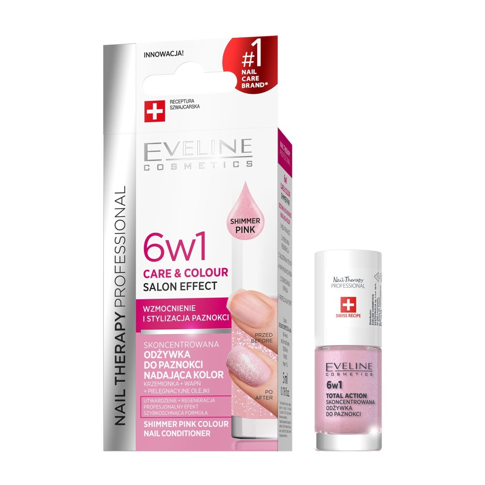 261404 EVELINE NAIL THERAPY ODŻYWKA DO PAZNOKCI 6W1 CARE &amp; COLOUR SHIMMER PINK 5903416027508