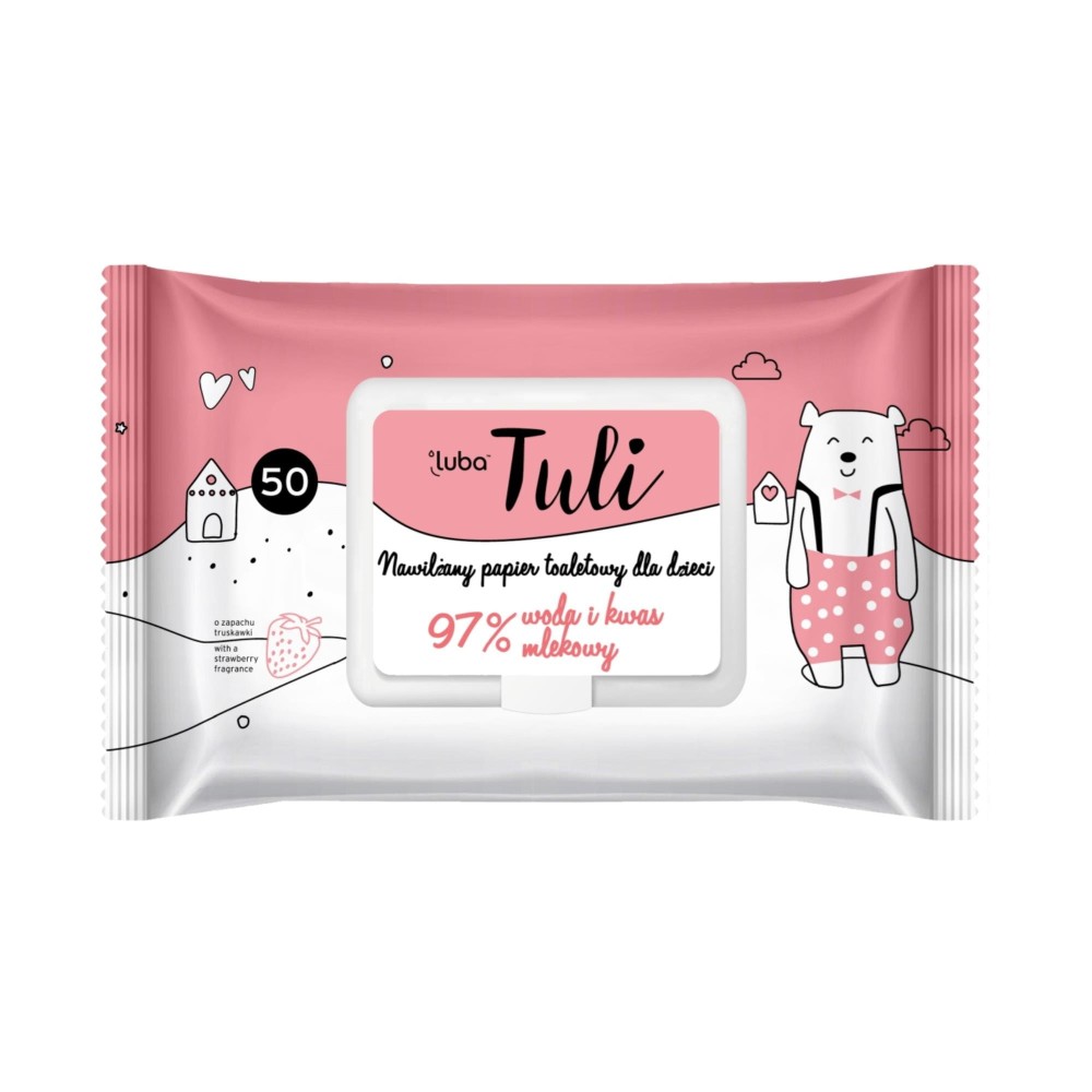 260952 LUBA TULI PAPIER TOALETOWY NAWILŻANY DLA DZIECI 50 SZT. TRUSKAWKA/97% WODA I KWAS MLEKOWY 5903968220457