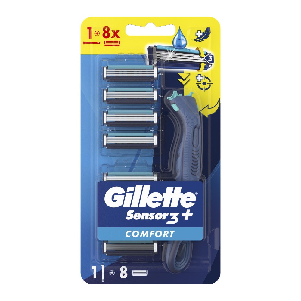 411387 GILLETTE MASZYNKA DO GOLENIA M SENSOR 3+ COMFORT + 8 WKŁADÓW 8700216873284