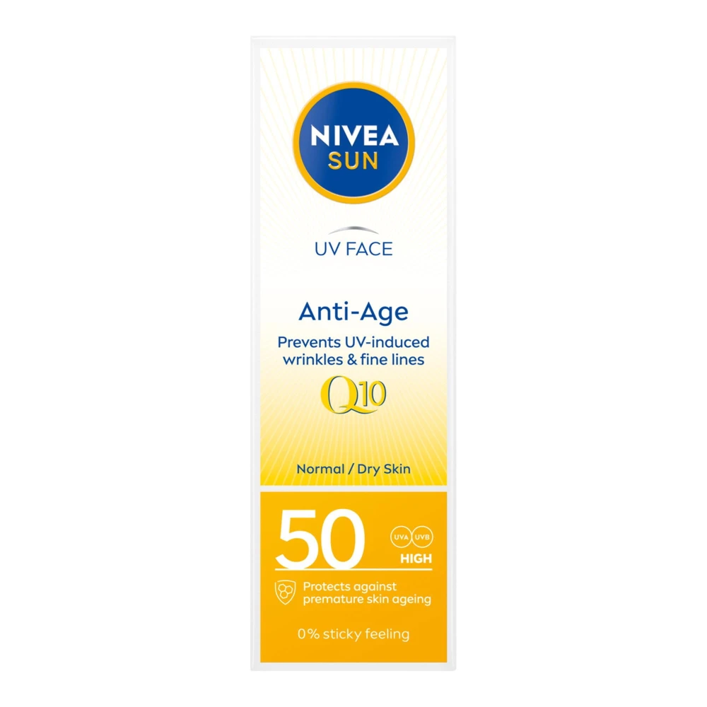 284421 NIVEA SUN KREM DO OPALANIA TWARZY 50ML Q10 ANTI-AGE SPF 50 NORMALNA,SUCHA 5900017089034