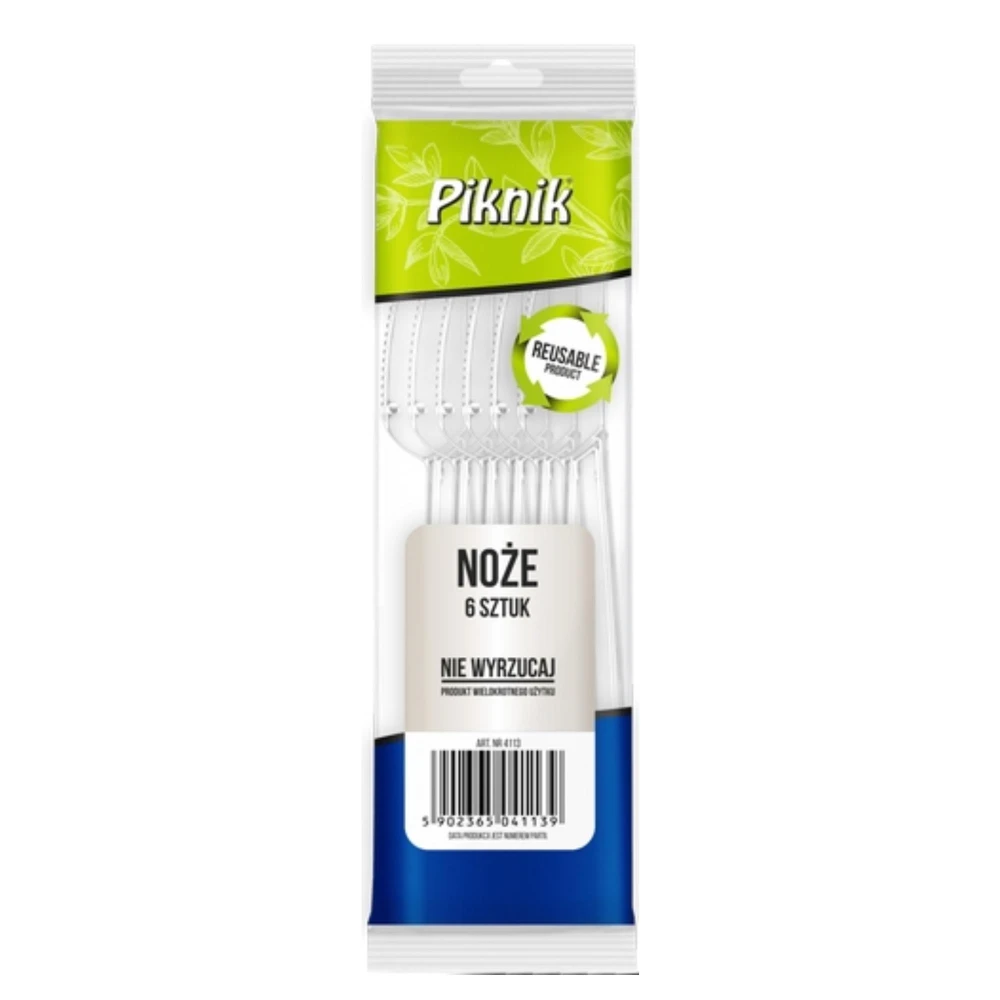 Piknik noże 6 szt. wielorazowe bezbarwne 5902365041139