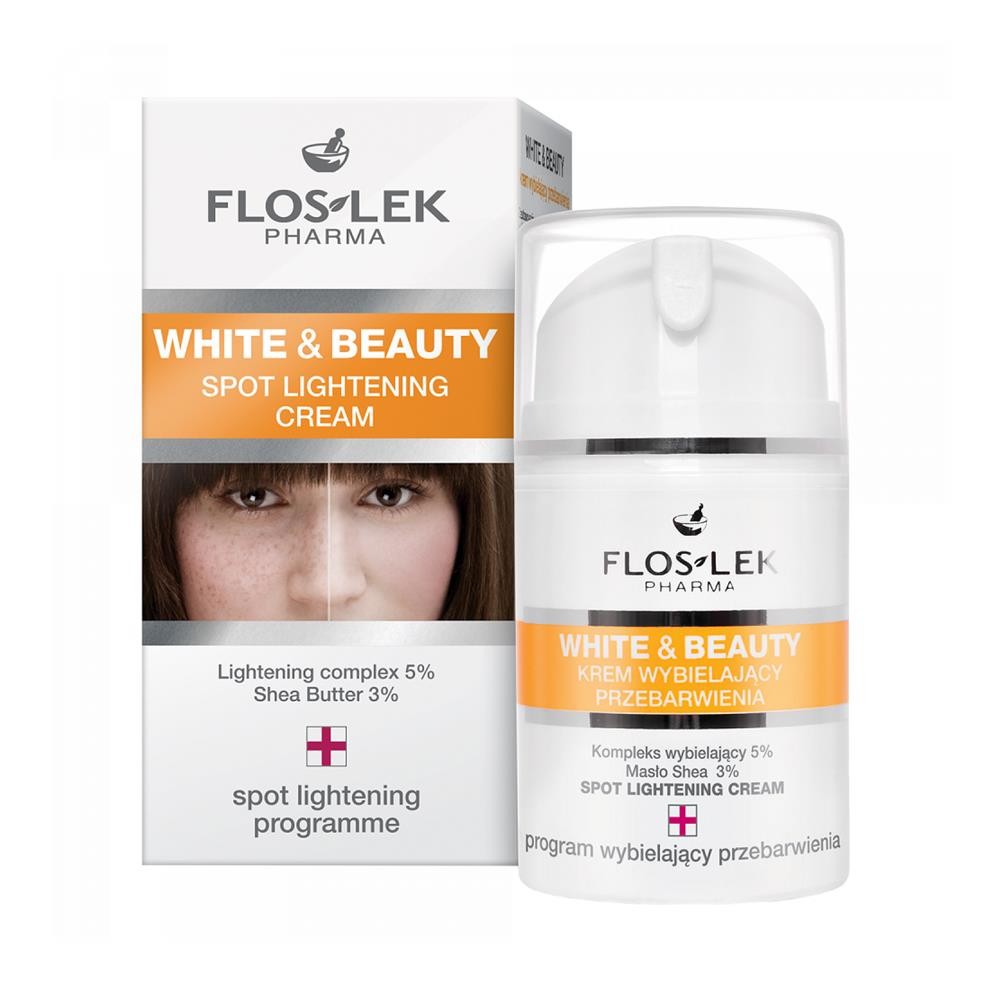 107945 FLOS-LEK WHITE&amp;BEAUTY KREM DO TWARZY 50ML WYBIELAJĄCY PRZEBARWIENIA 5905043001821