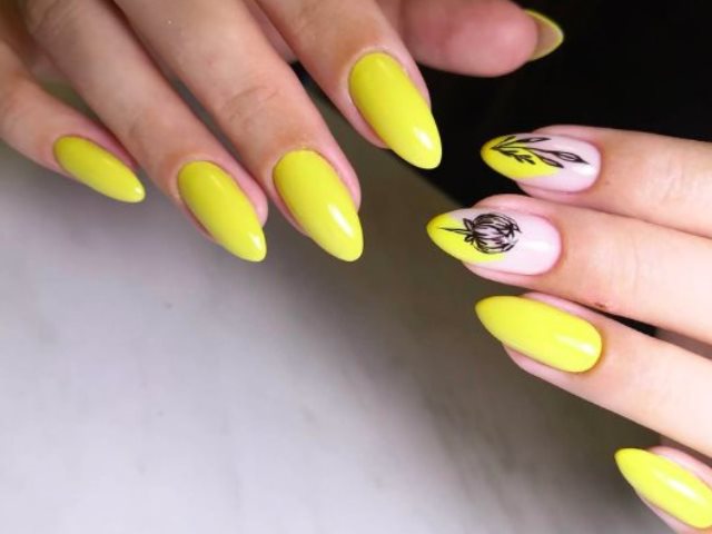 Manicure w żółtej tonacji ze wzorem